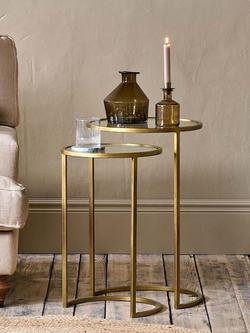 nkuku Nakuru Round Nesting Side Tables, Set of 2, Brass, Brass