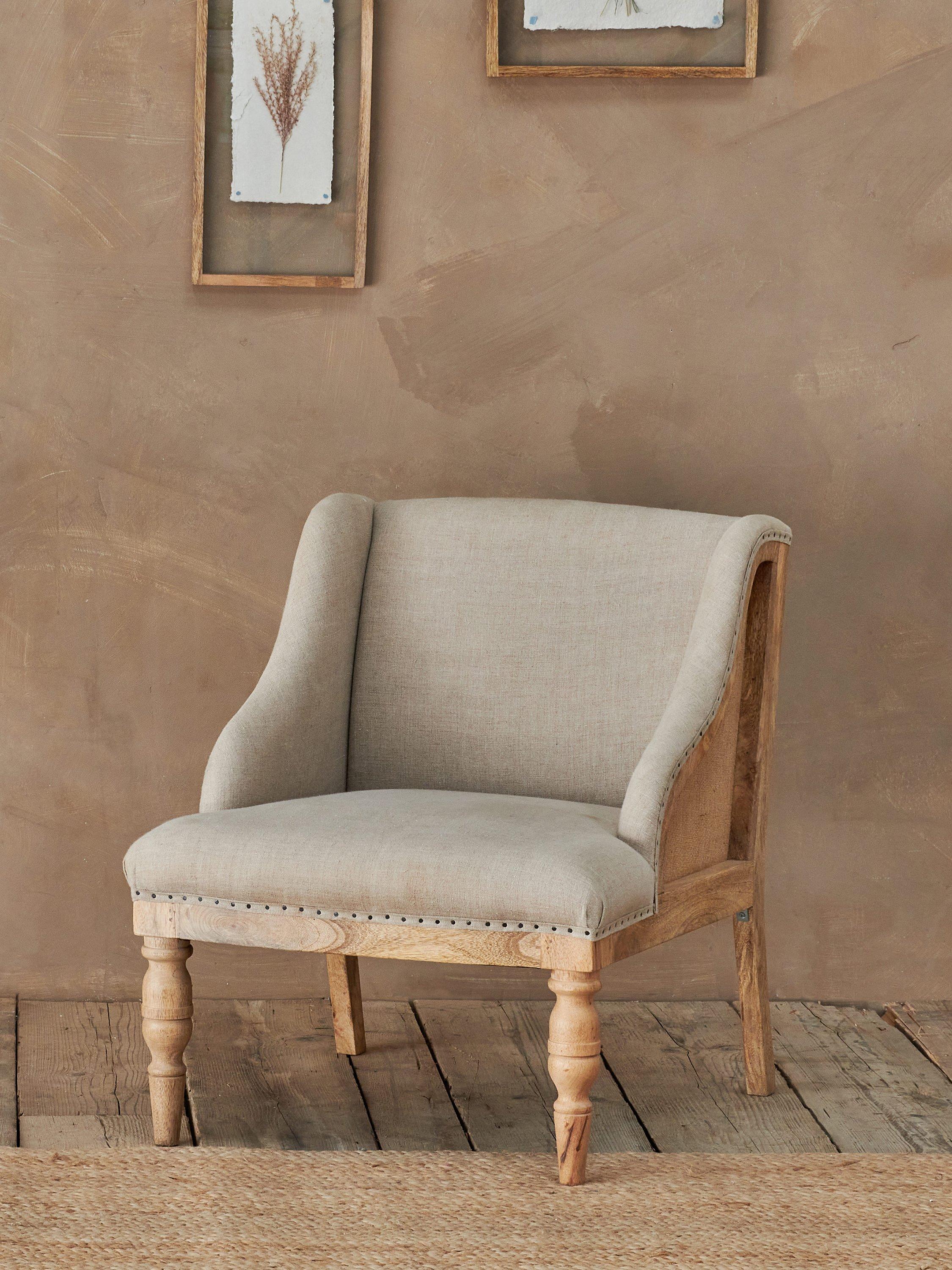 Elbu Range, nkuku Elbu Linen Armchair, Stone