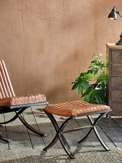 nkuku Narwana Ribbed Leather Footstool - view 2, Aged Leather