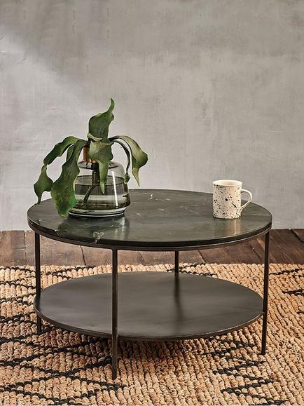 nkuku Karoko Round Marble Coffee Table, Black, Black