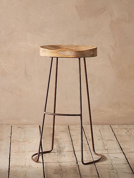 Nkuku Loko Mango Wood Tall Stool, Natural/Rust, Natural/Rust