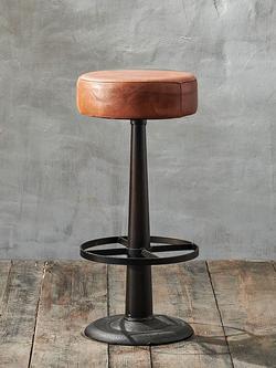 nkuku Narwana Leather Round Stool, Aged Tan