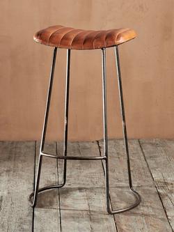 nkuku Narwana Ribbed Leather Stool, 75cm, Aged Tan, Aged Tan