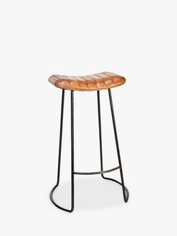 nkuku Narwana Ribbed Leather Stool, 75cm, Aged Tan - view 2, Aged Tan