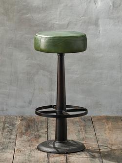 nkuku Narwana Leather Round Stool, Rich Green
