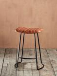 nkuku Narwana Ribbed Leather Stool, 60.5cm, Aged Tan