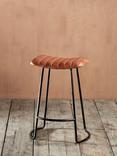 Nkuku Narwana Ribbed Leather Stool, 60.5cm, Aged Tan