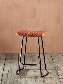 nkuku Narwana Ribbed Leather Stool, 60.5cm, Aged Tan, Aged Tan