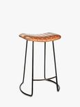 nkuku Narwana Ribbed Leather Stool, 60.5cm, Aged Tan