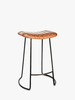 nkuku Narwana Ribbed Leather Stool, 60.5cm, Aged Tan - view 2, Aged Tan