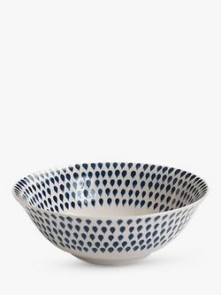 nkuku Indigo Drop Ceramic Cereal Bowl, 17cm, Cream/Indigo, Cream/Indigo