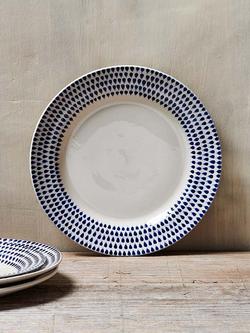 nkuku Indigo Drop Ceramic Dinner Plate, 28cm, Cream/Indigo, Cream/Indigo