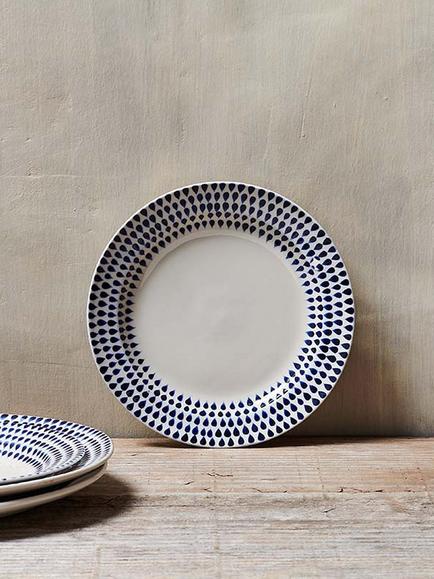 nkuku Indigo Drop Ceramic Side Plate, 22.5cm, Cream/Indigo, Cream/Indigo