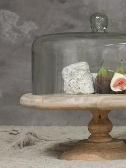 nkuku Recycled Glass Dome & Mango Wood Cake Stand, 35.5cm - view 2, Natural