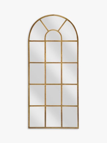 nkuku Full Length Arch Window Wall Mirror, 180 x 80cm - view 2, Brass