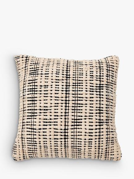 nkuku Mika Recycled Square Cushion Cover, Natural / Black, Natural / Black