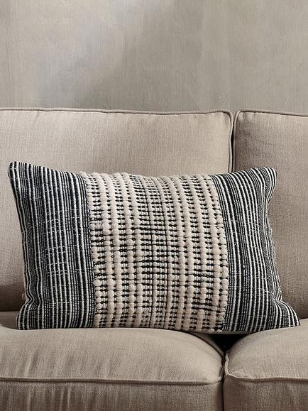 nkuku Mika Recycled Rectangular Cushion Cover, Natural / Black - view 2, Natural / Black