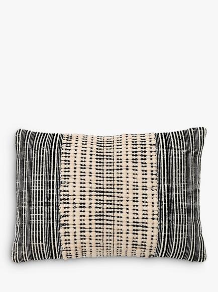 nkuku Mika Recycled Rectangular Cushion Cover, Natural / Black, Natural / Black