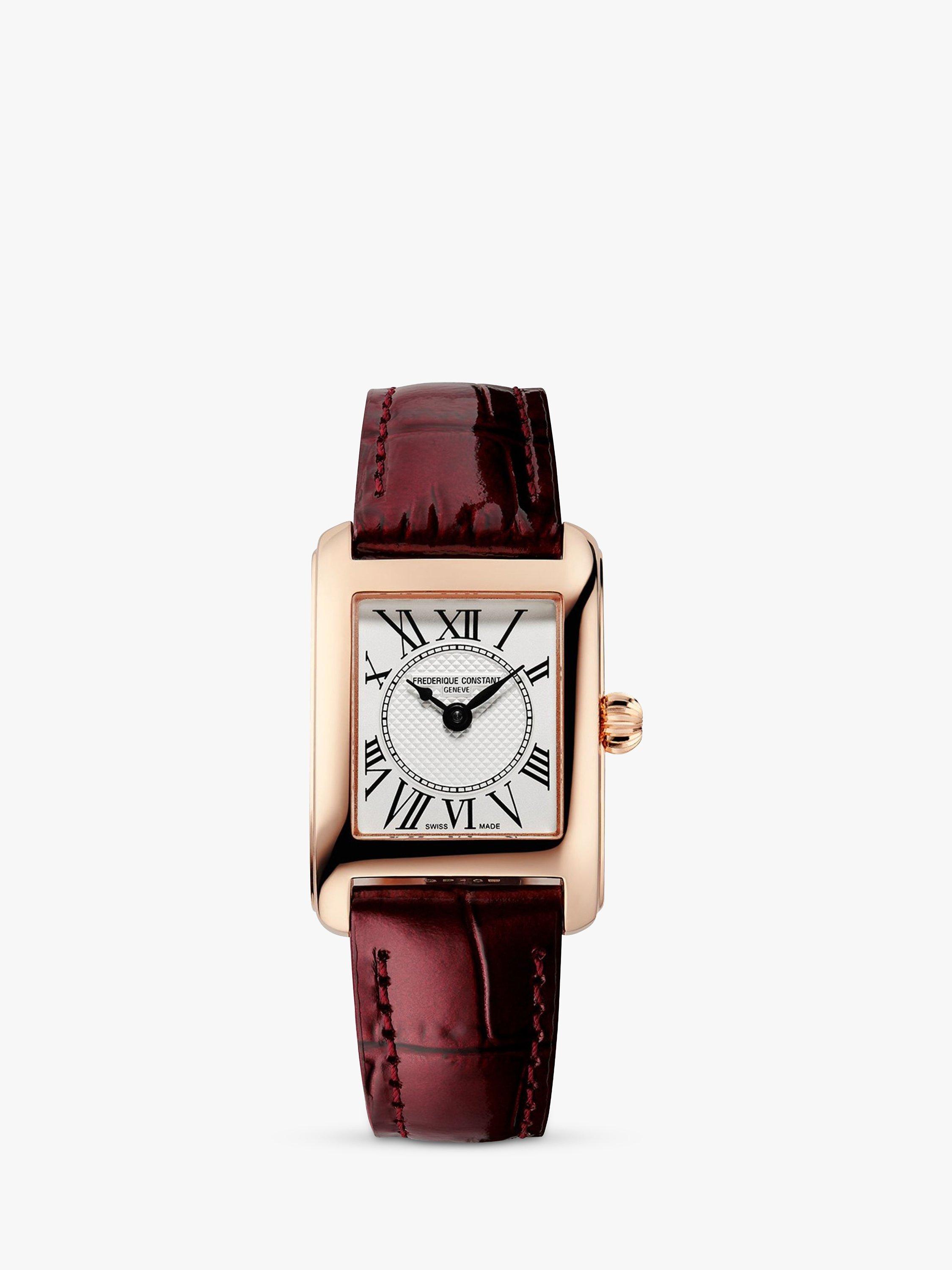 Product image 1 of 3, which shows Frederique Constant FC-200MC14 Women's Carrée Leather Strap Watch, Red/White