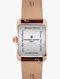 Frederique Constant FC-200MC14 Women's Carrée Leather Strap Watch, Red/White - view 2, Red/White