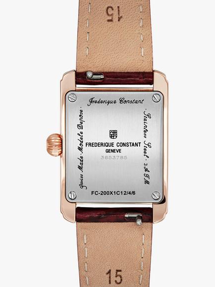 Frederique Constant FC-200MC14 Women's Carrée Leather Strap Watch, Red/White - view 2, Red/White
