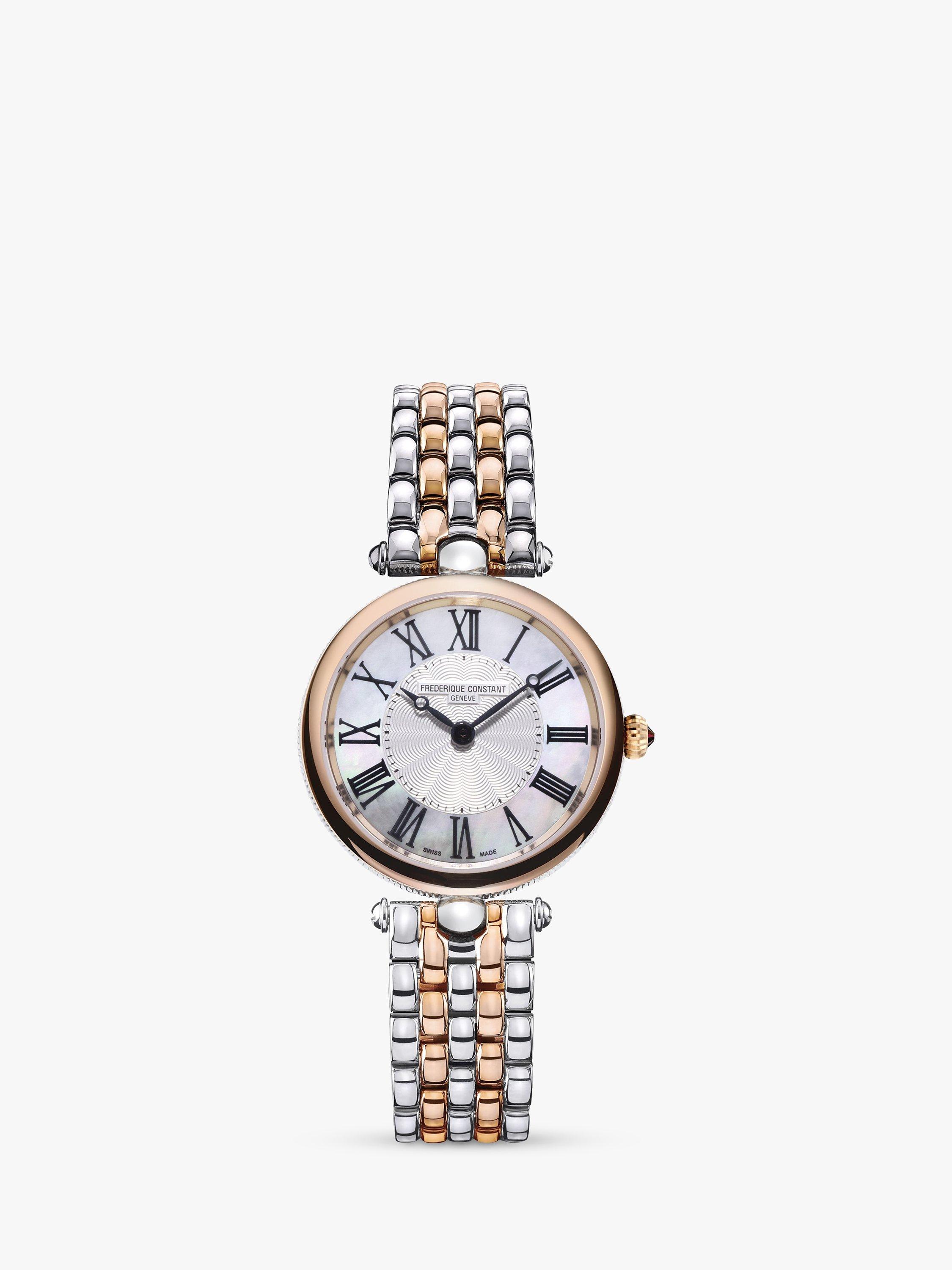 Product image 1 of 4, which shows Frederique Constant FC200MPW2AR2B Women's Art Deco Round Roman Bracelet Strap Watch, Silver/Gold