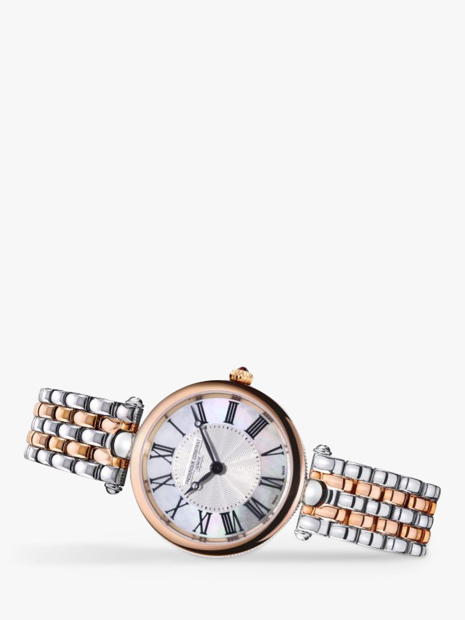 Product image 2 of 4, which shows Frederique Constant FC200MPW2AR2B Women's Art Deco Round Roman Bracelet Strap Watch, Silver/Gold