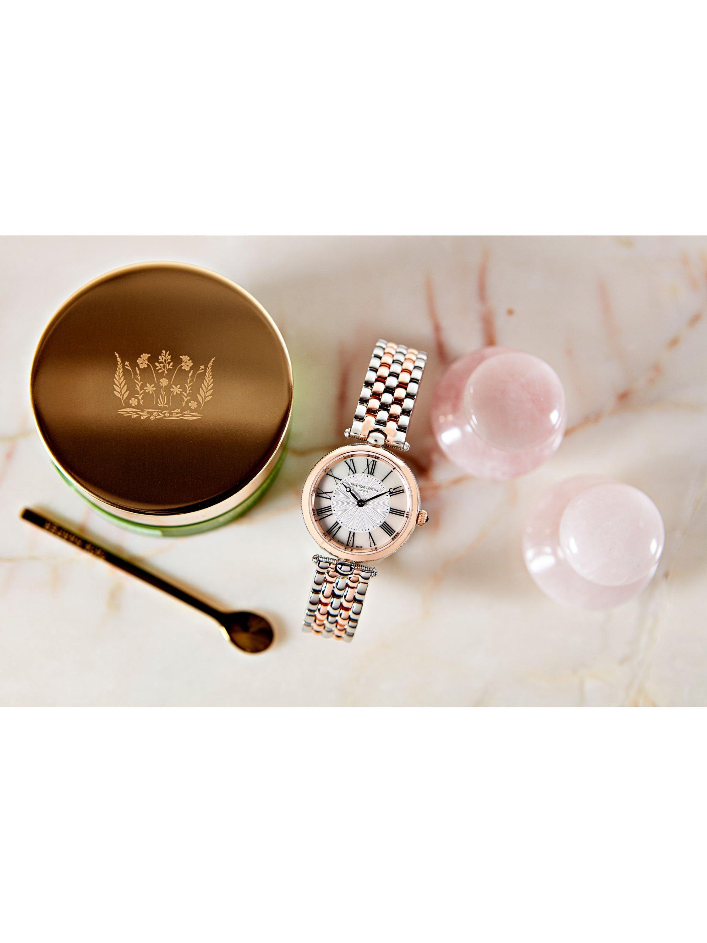 Product image 3 of 4, which shows Frederique Constant FC200MPW2AR2B Women's Art Deco Round Roman Bracelet Strap Watch, Silver/Gold