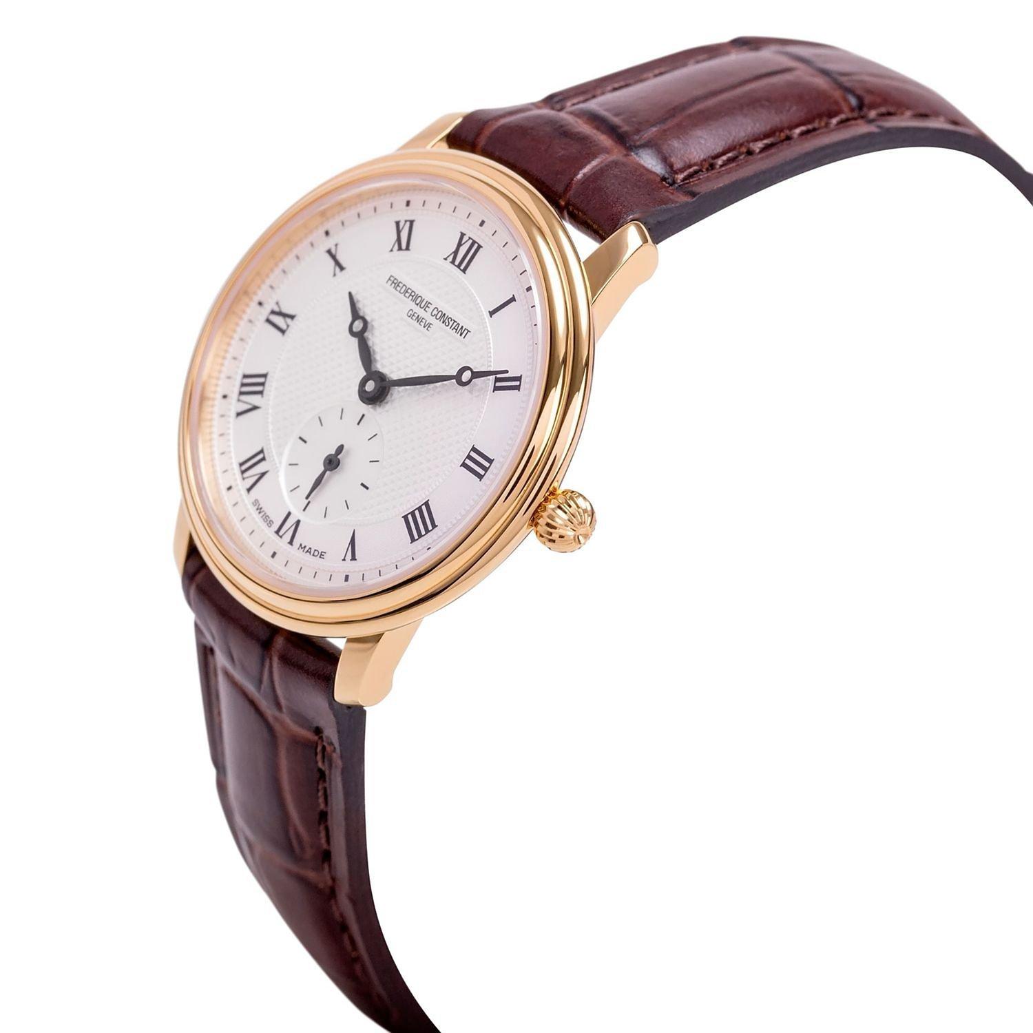 Product image 3 of 5, which shows Frederique Constant FC-235M1S5 Women's Slimline Leather Strap Watch, Brown/White