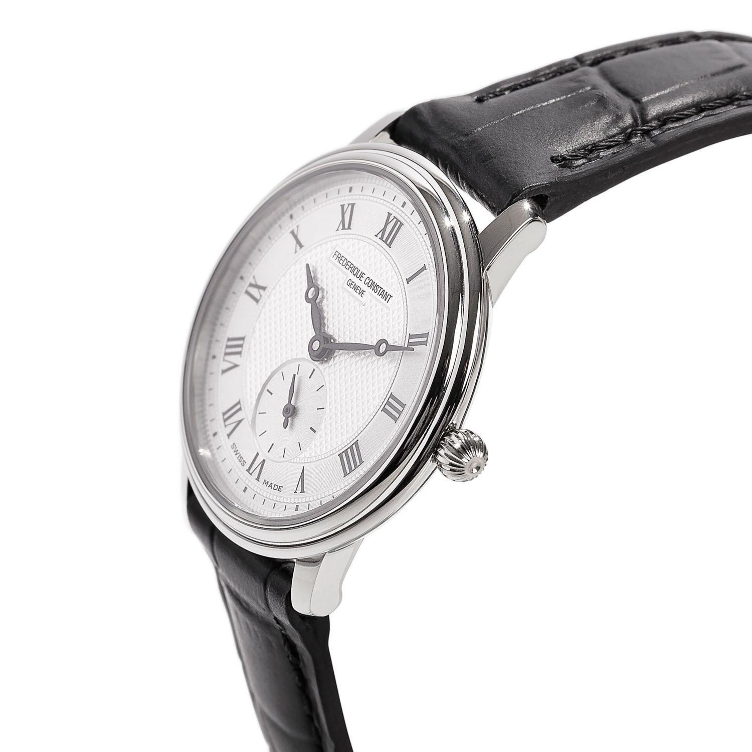 Product image 3 of 6, which shows Frederique Constant FC-235M1S6 Women's Slimline Leather Strap Watch, Black/White