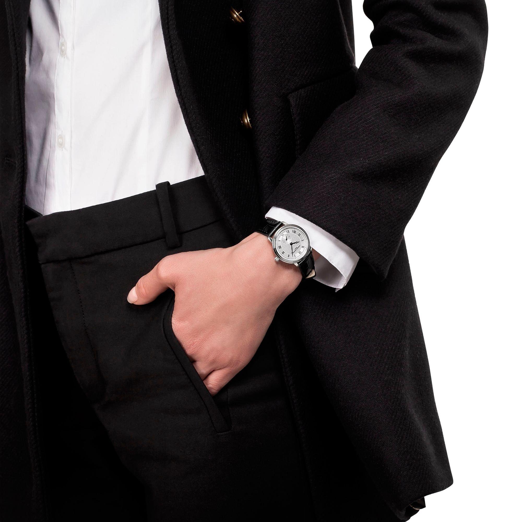 Product image 6 of 6, which shows Frederique Constant FC-235M1S6 Women's Slimline Leather Strap Watch, Black/White