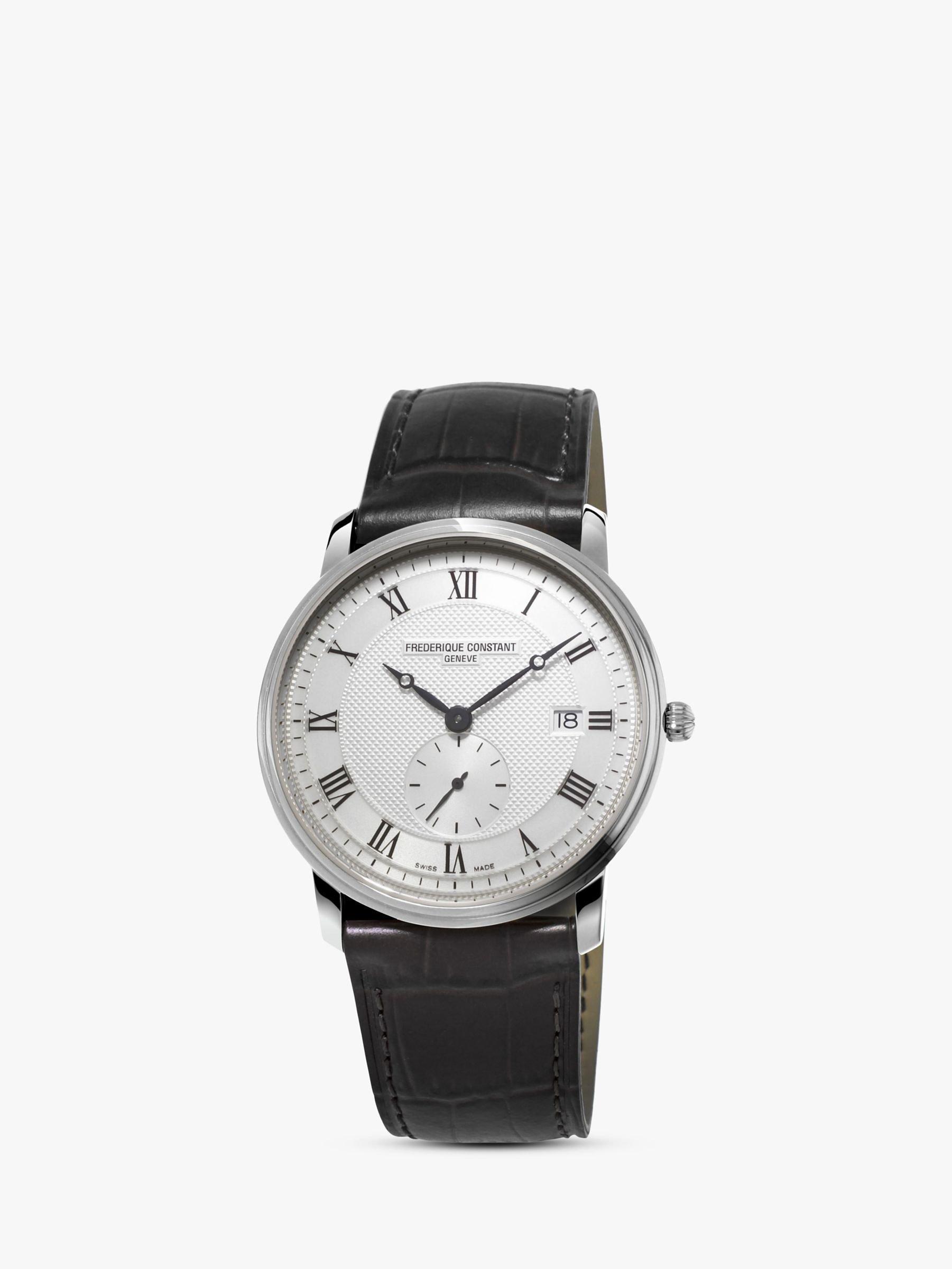 Product image 1 of 6, which shows Frederique Constant FC-245M5S6 Men's Slimline Date Leather Strap Watch, Black/White