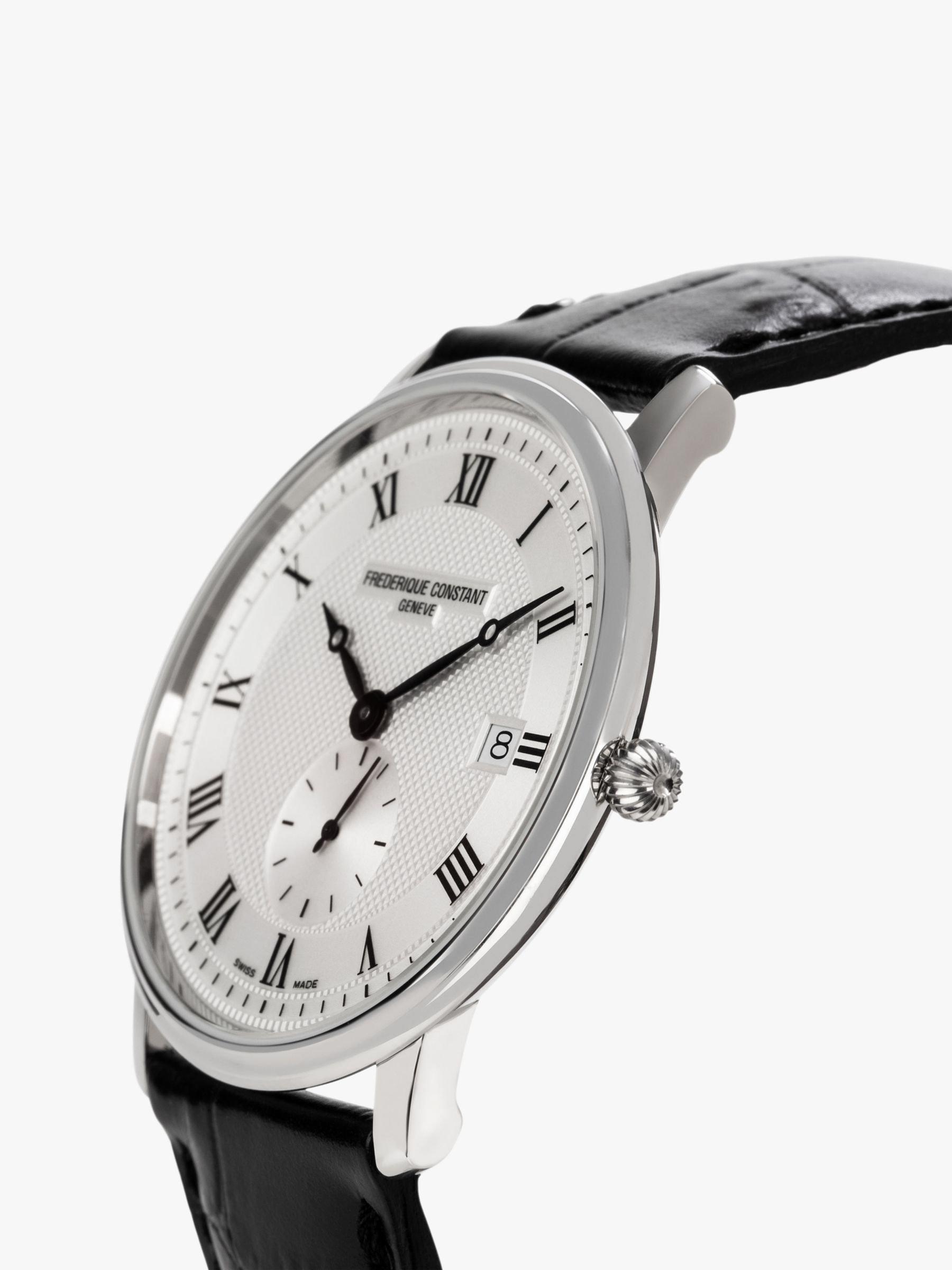Product image 3 of 6, which shows Frederique Constant FC-245M5S6 Men's Slimline Date Leather Strap Watch, Black/White