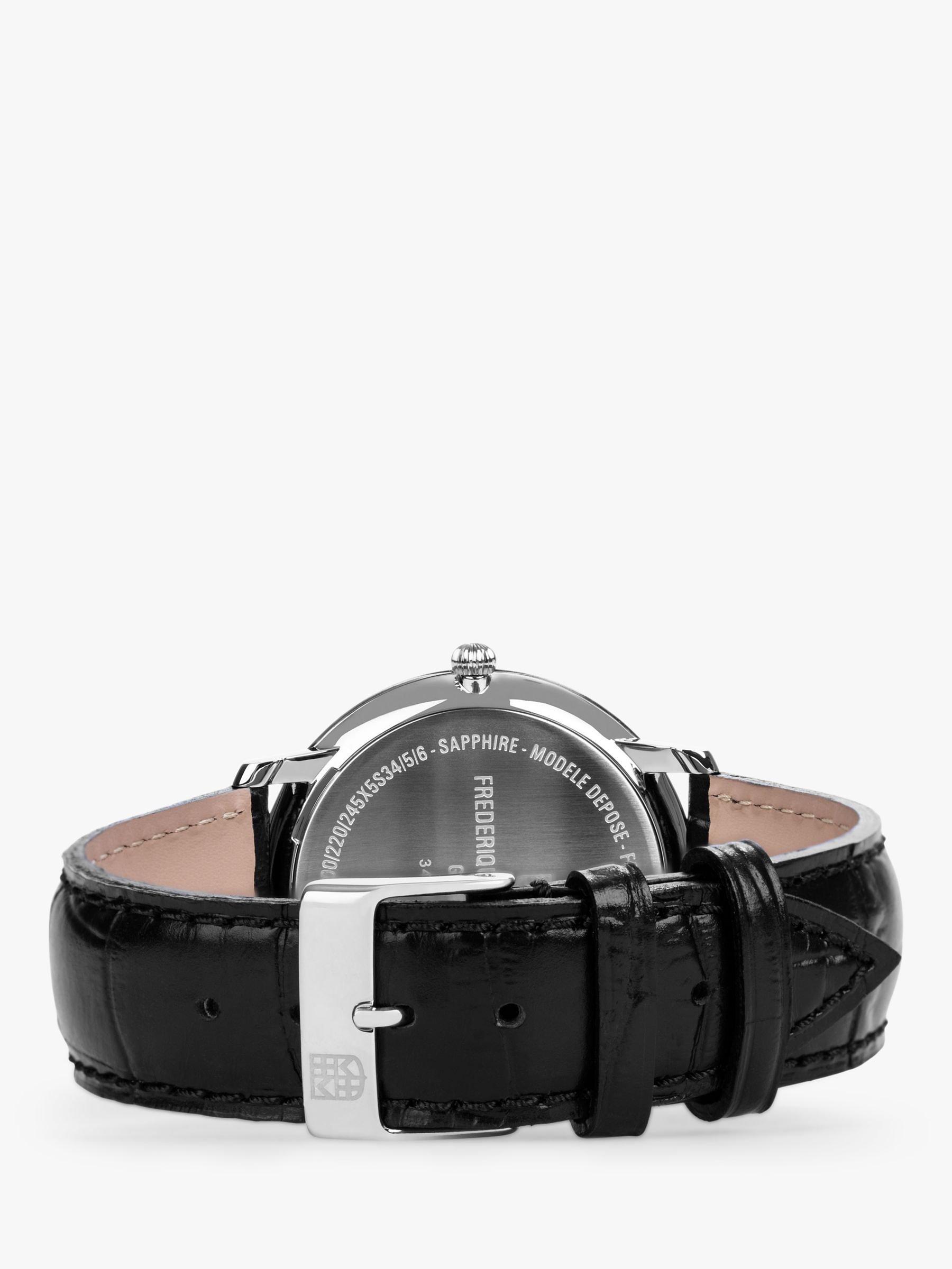 Product image 5 of 6, which shows Frederique Constant FC-245M5S6 Men's Slimline Date Leather Strap Watch, Black/White