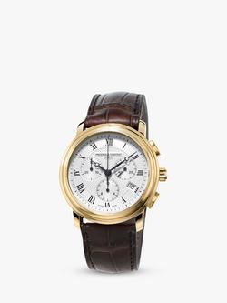 Frederique Constant FC-292MC4P5 Men's Classics Chronograph Leather Strap Watch, Brown/White, Brown/White