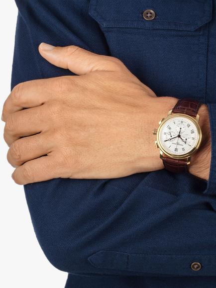Frederique Constant FC-292MC4P5 Men's Classics Chronograph Leather Strap Watch, Brown/White - view 2, Brown/White