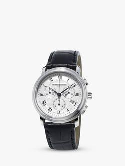Frederique Constant FC-292MC4P6 Men's Classics Chronograph Date Leather Strap Watch, Black/Silver, Black/Silver