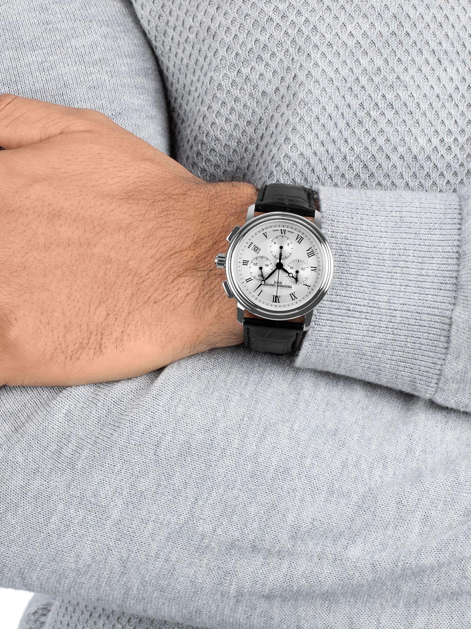 Product image 2 of 5, which shows Frederique Constant FC-292MC4P6 Men's Classics Chronograph Date Leather Strap Watch, Black/Silver