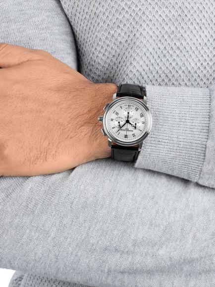 Frederique Constant FC-292MC4P6 Men's Classics Chronograph Date Leather Strap Watch, Black/Silver - view 2, Black/Silver