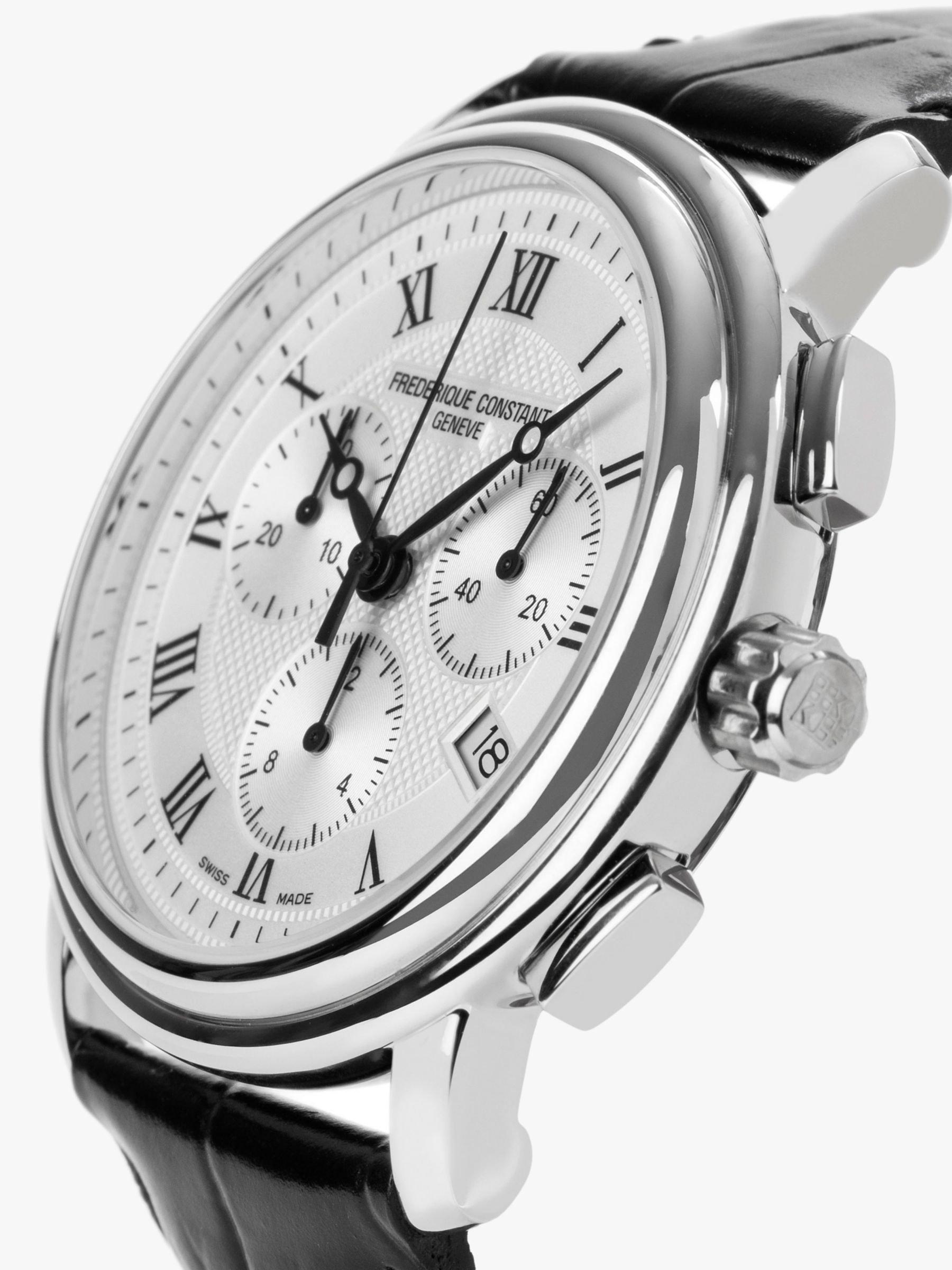 Product image 3 of 5, which shows Frederique Constant FC-292MC4P6 Men's Classics Chronograph Date Leather Strap Watch, Black/Silver