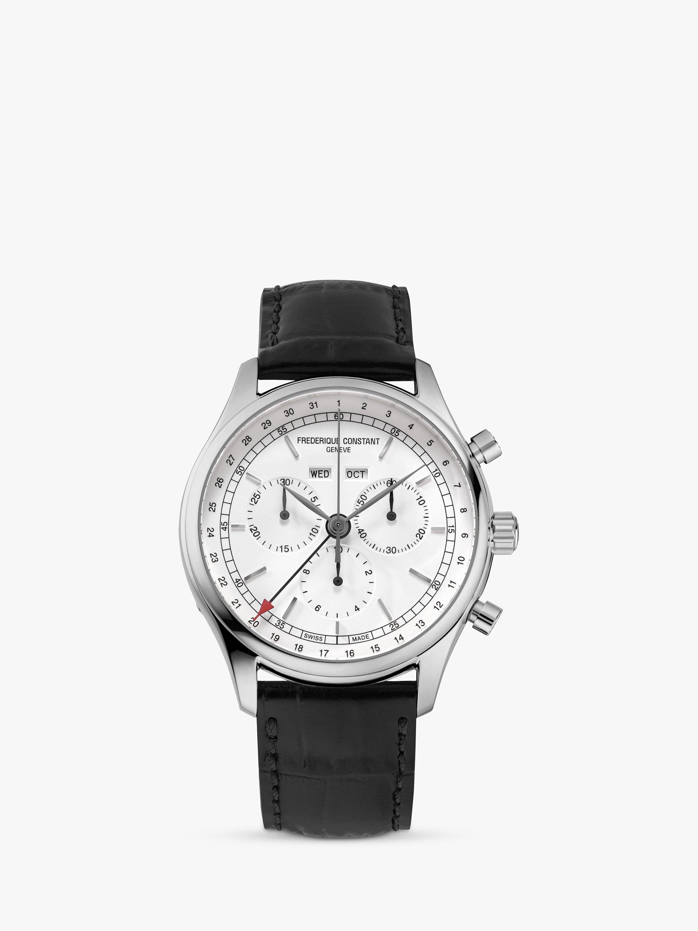 Product image 1 of 3, which shows Frederique Constant FC-296SW5B6 Men's Classic Chronograph Leather Strap Watch, Black/White