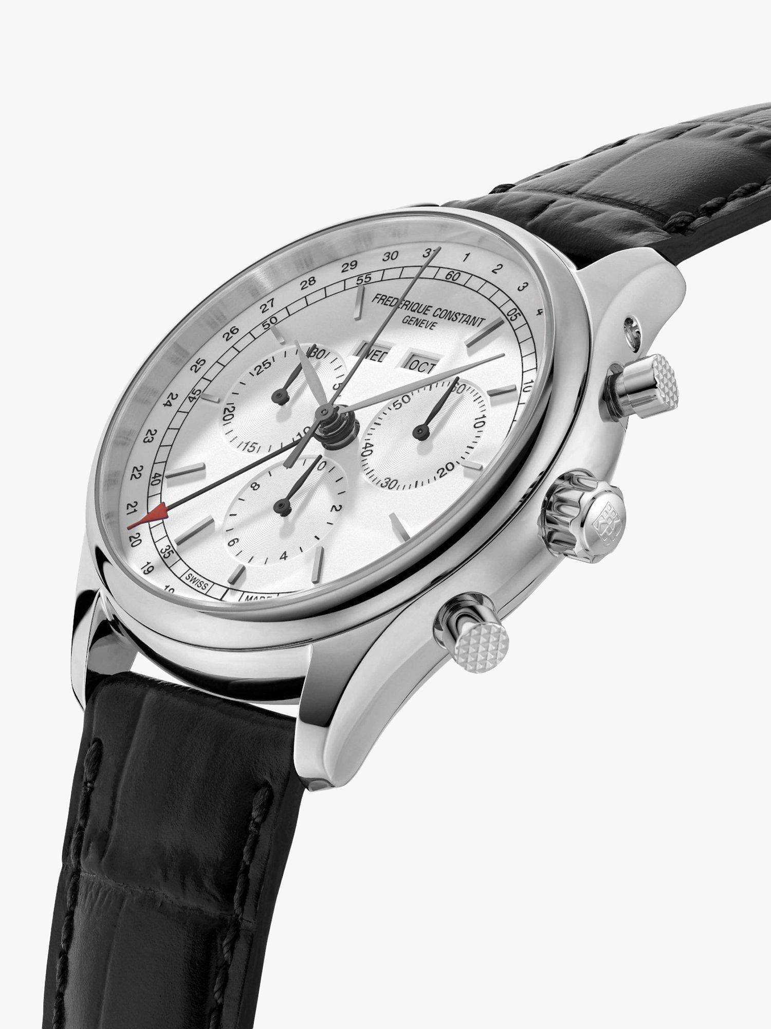 Product image 2 of 3, which shows Frederique Constant FC-296SW5B6 Men's Classic Chronograph Leather Strap Watch, Black/White