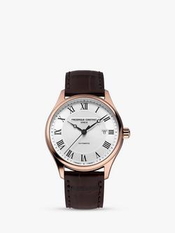 Frederique Constant FC-303MC5B4 Men's Classic Index Automatic Leather Strap Watch, Brown/White, Brown/White