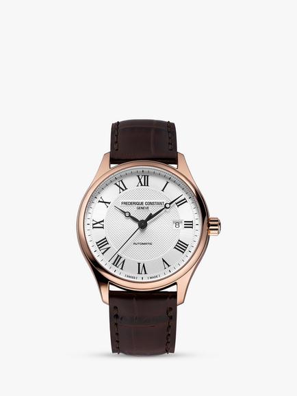 Frederique Constant FC-303MC5B4 Men's Classic Index Automatic Leather Strap Watch, Brown/White, Brown/White