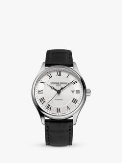 Frederique Constant FC-303MC5B6 Men's Classic Index Automatic Leather Strap Watch, Black/White, Black/White