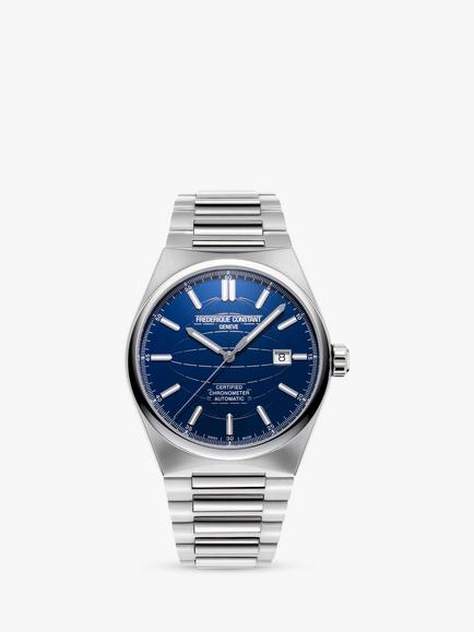 Frederique Constant FC-303N4NH6B Men's Highlife Date Bracelet Strap Watch, Silver/Blue, Silver Tone