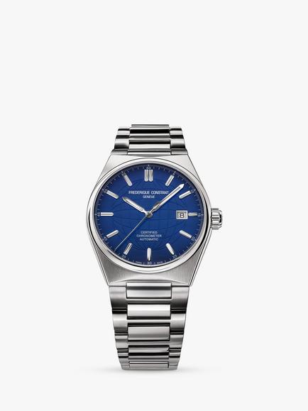 Frederique Constant FC-303N4NH6B Men's Highlife Date Bracelet Strap Watch, Silver/Blue - view 2, Silver Tone