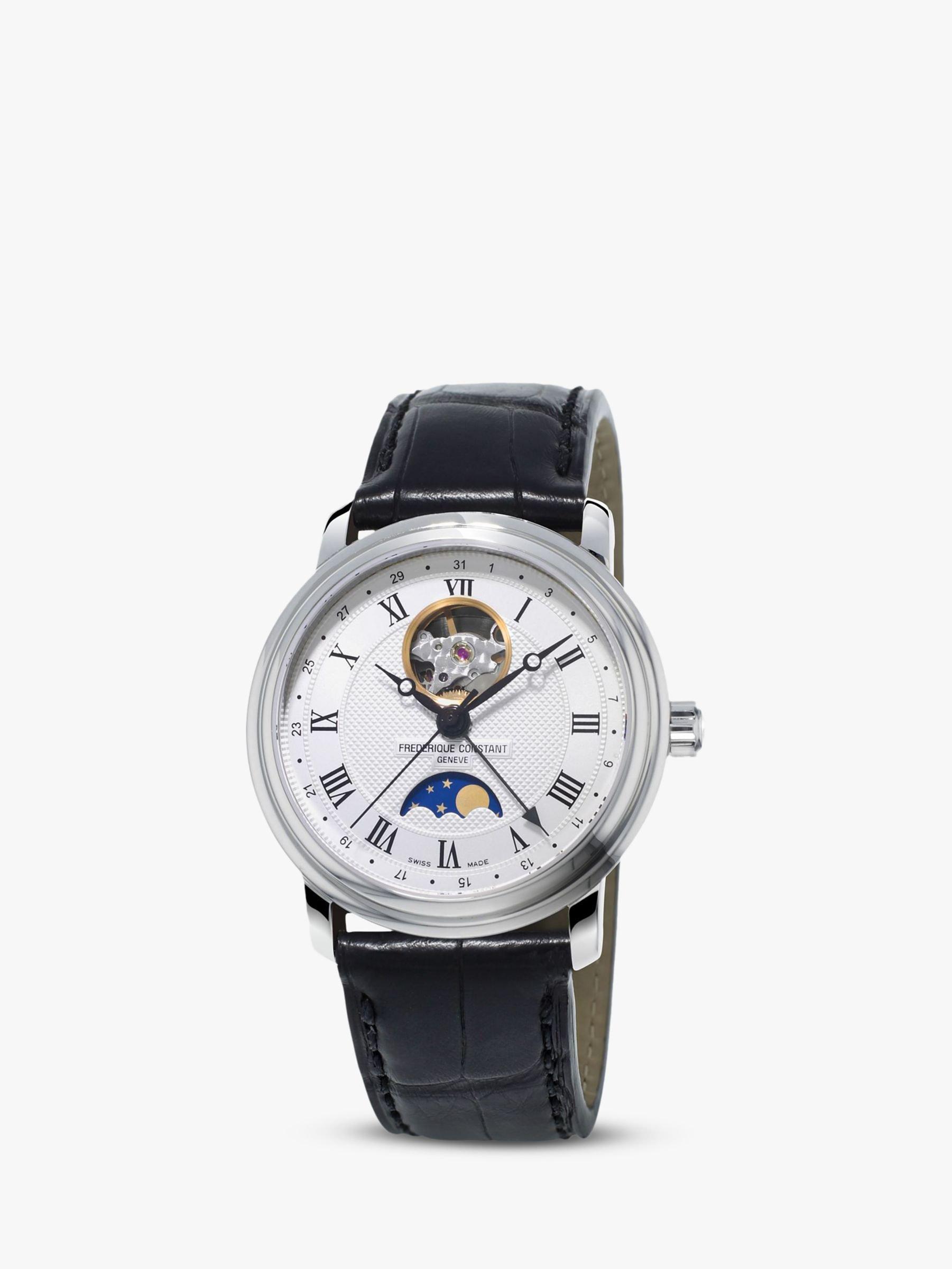 Product image 1 of 3, which shows Frederique Constant FC-335MC4P6 Men's Moonphase Leather Strap Watch, Black/White