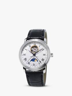 Frederique Constant FC-335MC4P6 Men's Moonphase Leather Strap Watch, Black/White, Black/White