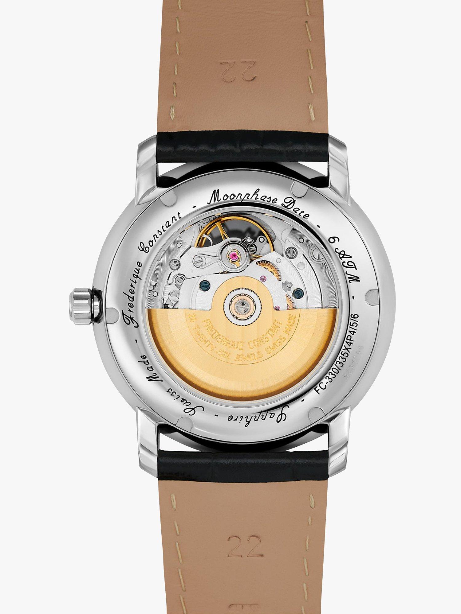 Product image 2 of 3, which shows Frederique Constant FC-335MC4P6 Men's Moonphase Leather Strap Watch, Black/White